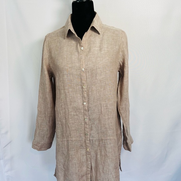 Tahari Womens Linen Shirt Sheer Loose 